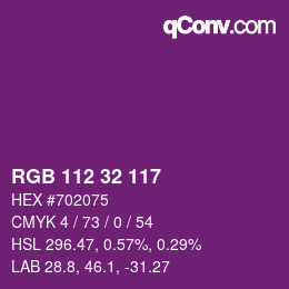 Color code: RGB 112 32 117 | qconv.com