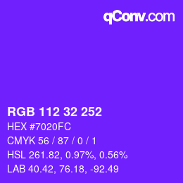 Color code: RGB 112 32 252 | qconv.com