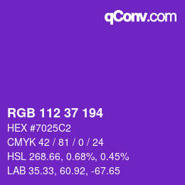 カラーコード: RGB 112 37 194 | qconv.com