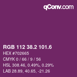 カラーコード: RGB 112 38.2 101.6 | qconv.com