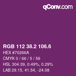 カラーコード: RGB 112 38.2 106.6 | qconv.com
