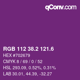カラーコード: RGB 112 38.2 121.6 | qconv.com