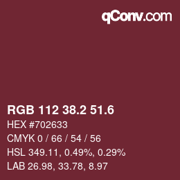カラーコード: RGB 112 38.2 51.6 | qconv.com