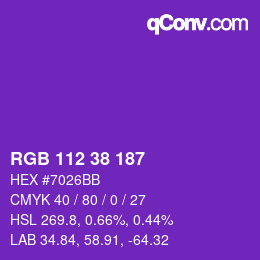 颜色代码: RGB 112 38 187 | qconv.com