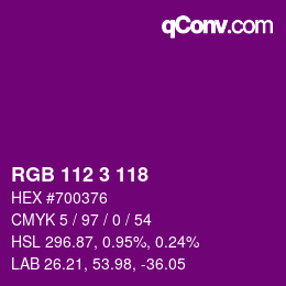 カラーコード: RGB 112 3 118 | qconv.com