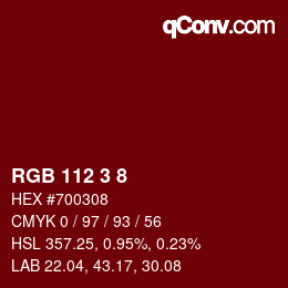 颜色代码: RGB 112 3 8 | qconv.com