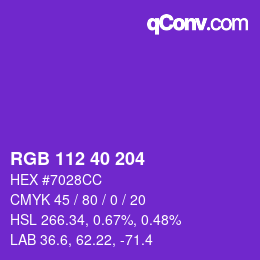 Color code: RGB 112 40 204 | qconv.com