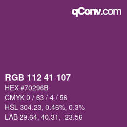Color code: RGB 112 41 107 | qconv.com