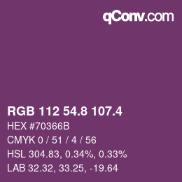 カラーコード: RGB 112 54.8 107.4 | qconv.com