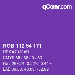 颜色代码: RGB 112 54 171 | qconv.com