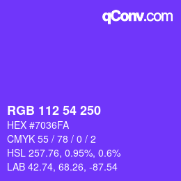 Color code: RGB 112 54 250 | qconv.com
