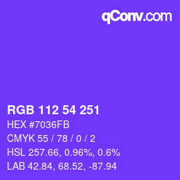 Color code: RGB 112 54 251 | qconv.com