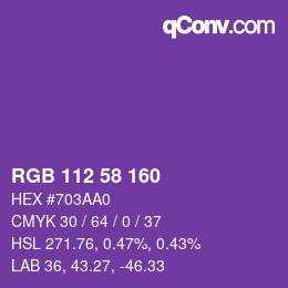 Color code: RGB 112 58 160 | qconv.com