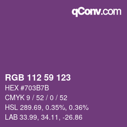 Color code: RGB 112 59 123 | qconv.com