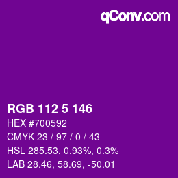 Color code: RGB 112 5 146 | qconv.com