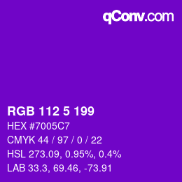 Color code: RGB 112 5 199 | qconv.com