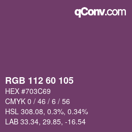 カラーコード: RGB 112 60 105 | qconv.com