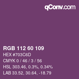 Color code: RGB 112 60 109 | qconv.com