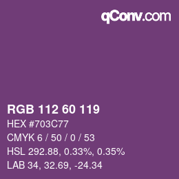 Color code: RGB 112 60 119 | qconv.com