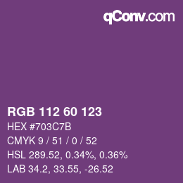 カラーコード: RGB 112 60 123 | qconv.com