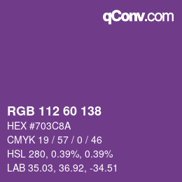 Color code: RGB 112 60 138 | qconv.com
