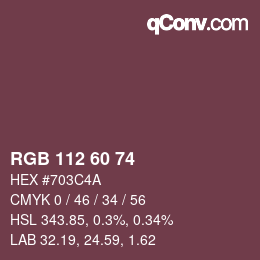 颜色代码: RGB 112 60 74 | qconv.com