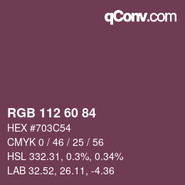 Color code: RGB 112 60 84 | qconv.com
