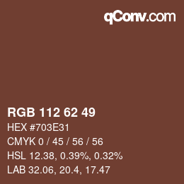 Código de color: RGB 112 62 49 | qconv.com