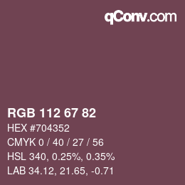 颜色代码: RGB 112 67 82 | qconv.com