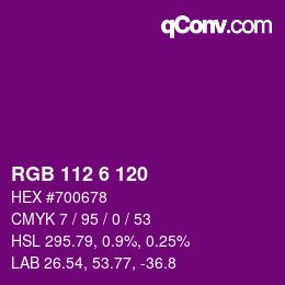 Color code: RGB 112 6 120 | qconv.com