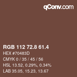 カラーコード: RGB 112 72.8 61.4 | qconv.com