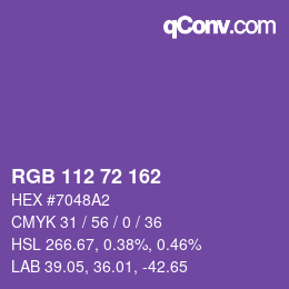 Color code: RGB 112 72 162 | qconv.com