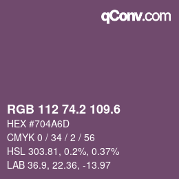 カラーコード: RGB 112 74.2 109.6 | qconv.com