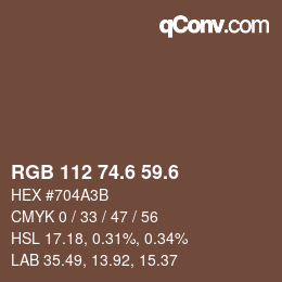 カラーコード: RGB 112 74.6 59.6 | qconv.com