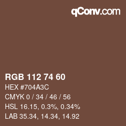 Código de color: RGB 112 74 60 | qconv.com