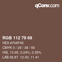 颜色代码: RGB 112 79 69 | qconv.com