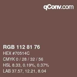 颜色代码: RGB 112 81 76 | qconv.com