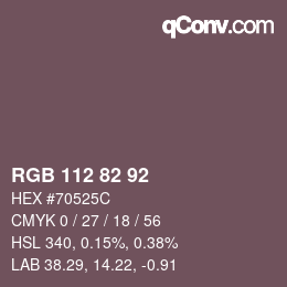 颜色代码: RGB 112 82 92 | qconv.com