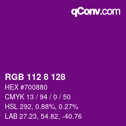 カラーコード: RGB 112 8 128 | qconv.com