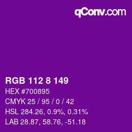 Color code: RGB 112 8 149 | qconv.com