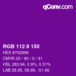 颜色代码: RGB 112 8 150 | qconv.com
