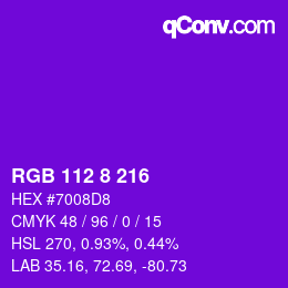 颜色代码: RGB 112 8 216 | qconv.com