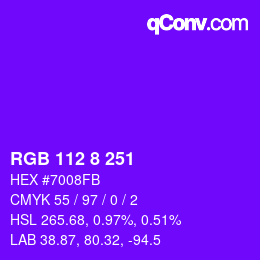 カラーコード: RGB 112 8 251 | qconv.com