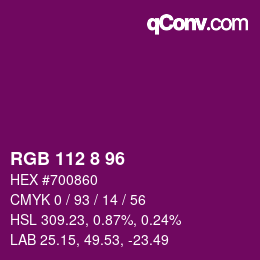 カラーコード: RGB 112 8 96 | qconv.com