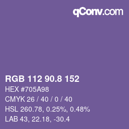 カラーコード: RGB 112 90.8 152 | qconv.com