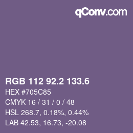 カラーコード: RGB 112 92.2 133.6 | qconv.com