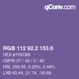 カラーコード: RGB 112 92.2 153.6 | qconv.com
