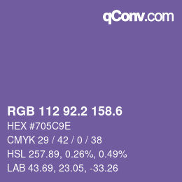 カラーコード: RGB 112 92.2 158.6 | qconv.com