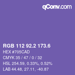 カラーコード: RGB 112 92.2 173.6 | qconv.com
