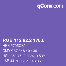 カラーコード: RGB 112 92.2 178.6 | qconv.com